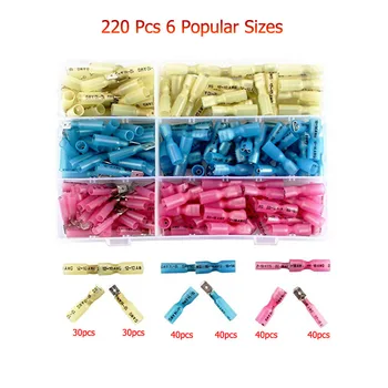 

220pcs Wire Spade Connectors Waterproof Heat Shrink Fully-Insulated Female Male Spade Terminals Electrical Crimp Connector Kit