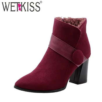WETKISS Pointed Toe Belt Buckle High Heels Thick Plush Women Ankle Boots Keep Warm Winter Female Bootie Thick Heel Thermal Boots
WETKISS Pointed Toe Belt Buckle High Heels Thick Plush Women Ankle Boots Keep Warm Winter Female Bootie Thick Heel Thermal Boots