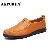 JKPUDUN Italian Mens Shoes Casual Brands Genuine Leather Men Loafers Luxury Moccasins Breathable Slip On Boat Shoes Large Size image