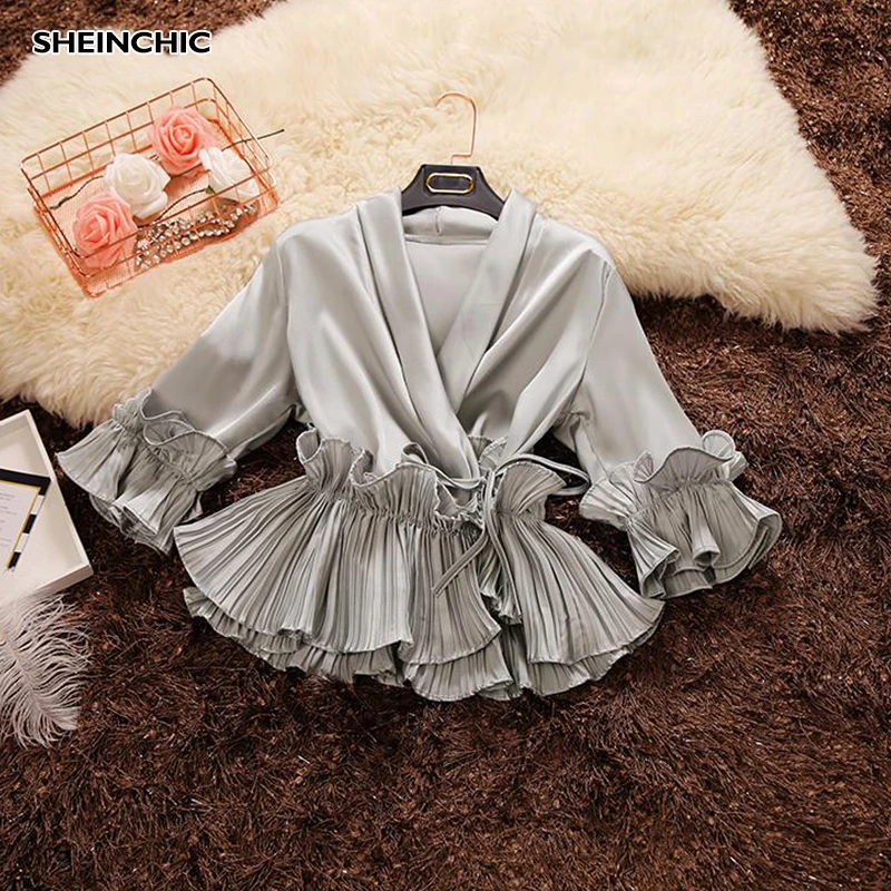 Summer 2019 Office Lady Business Blouse Elegant V Neck Ruffles Silver White Black Blusas Three Quarter Sleeve Chiffon Blouse
Summer 2019 Office Lady Business Blouse Elegant V Neck Ruffles Silver White Black Blusas Three Quarter Sleeve Chiffon Blouse
