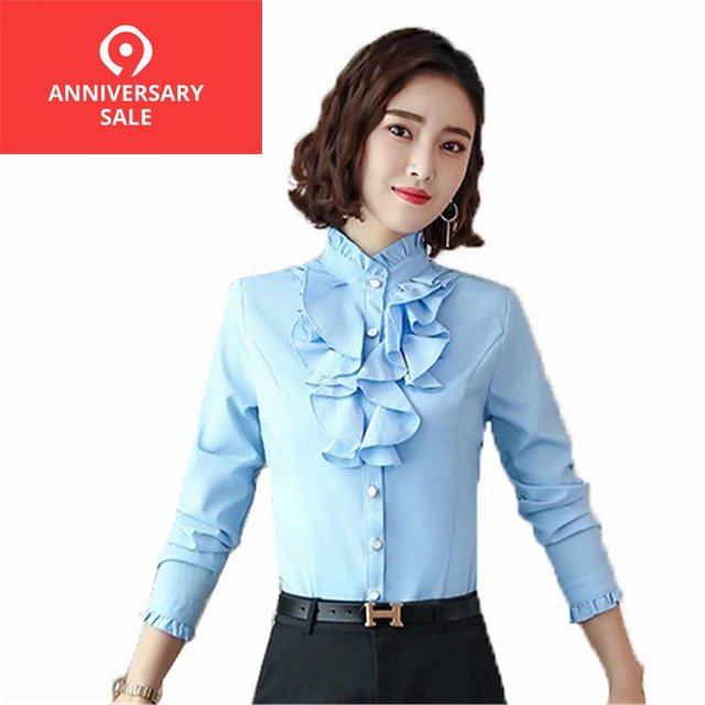 2019 Autumn long sleeve chiffon blouse Elegant women Ruffles shirt slim office blusa feminina work wear XXXXL plus size tops
2019 Autumn long sleeve chiffon blouse Elegant women Ruffles shirt slim office blusa feminina work wear XXXXL plus size tops