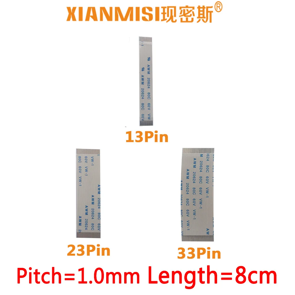 FFC/FPC Flat Flex Extension Cable 13Pin 23Pin 33Pin Same Side 1.0mm Pitch AWM VW-1 20624 20798 60V Length 8cm 5PCS
FFC/FPC Flat Flex Extension Cable 13Pin 23Pin 33Pin Same Side 1.0mm Pitch AWM VW-1 20624 20798 60V Length 8cm 5PCS