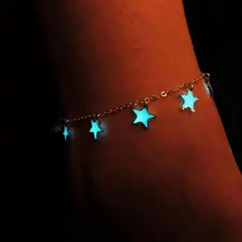 

2017 New Year Luminous Ladies Beach Winds Blue Pentagon Star Tassel Anklet Silver Chain Anklets For Women Barefoot Sandals
