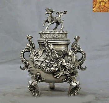 wedding decoration Old China temple Tibet silver Dragon Phoenix Kirin statue Incense burner Censer
wedding decoration Old China temple Tibet silver Dragon Phoenix Kirin statue Incense burner Censer