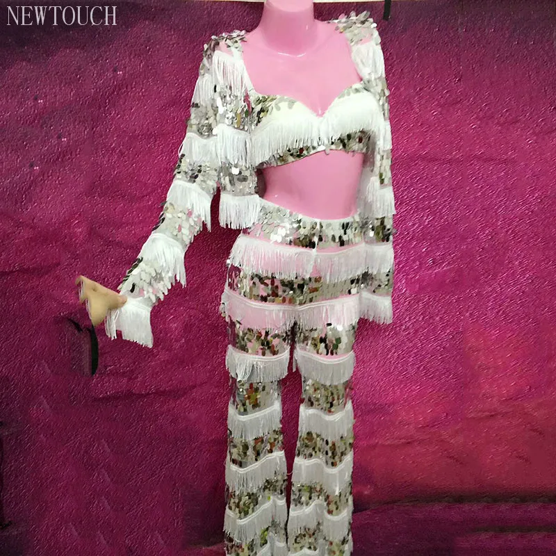"Stage Wear Prom Sexy Sequin White Tassel Outfit Bra Trousers Sequin Design Dj Female Singer Nightclub 3-Piece Sexy Costume
"Stage Wear Prom Sexy Sequin White Tassel Outfit Bra Trousers Sequin Design Dj Female Singer Nightclub 3-Piece Sexy Costume