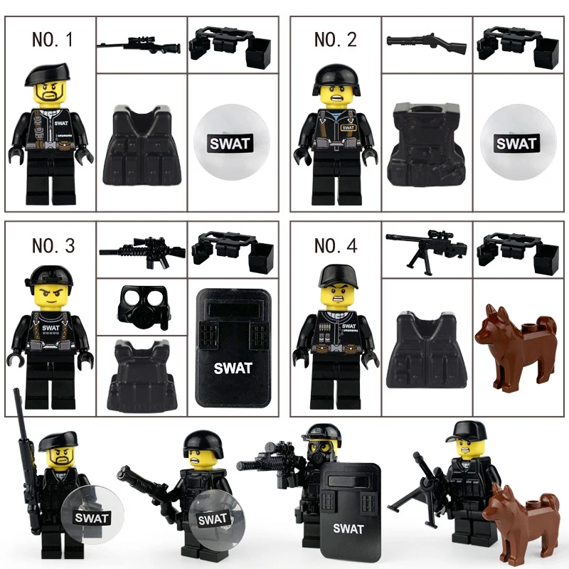 

Military Swat Team Guns Weapon Pack Building Blocks City Police Soldiers Figure WW2 LegoINGlys Military Army Builder Series Toys