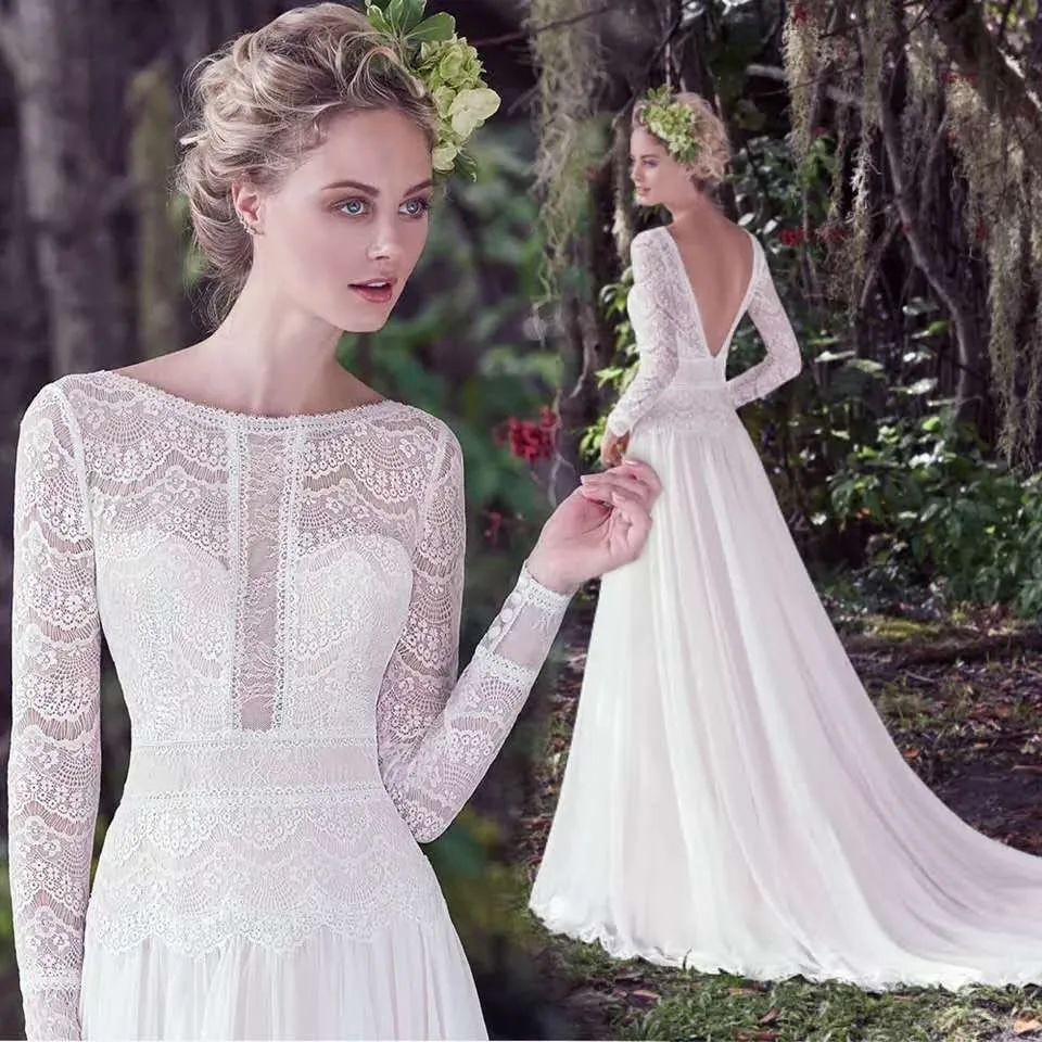Newest Lace Long Sleeve Beach Wedding Dress 2019 Vintage Boho Muslim Vestido De Noiva Sexy Backless Chiffon Bridal Gowns
Newest Lace Long Sleeve Beach Wedding Dress 2019 Vintage Boho Muslim Vestido De Noiva Sexy Backless Chiffon Bridal Gowns