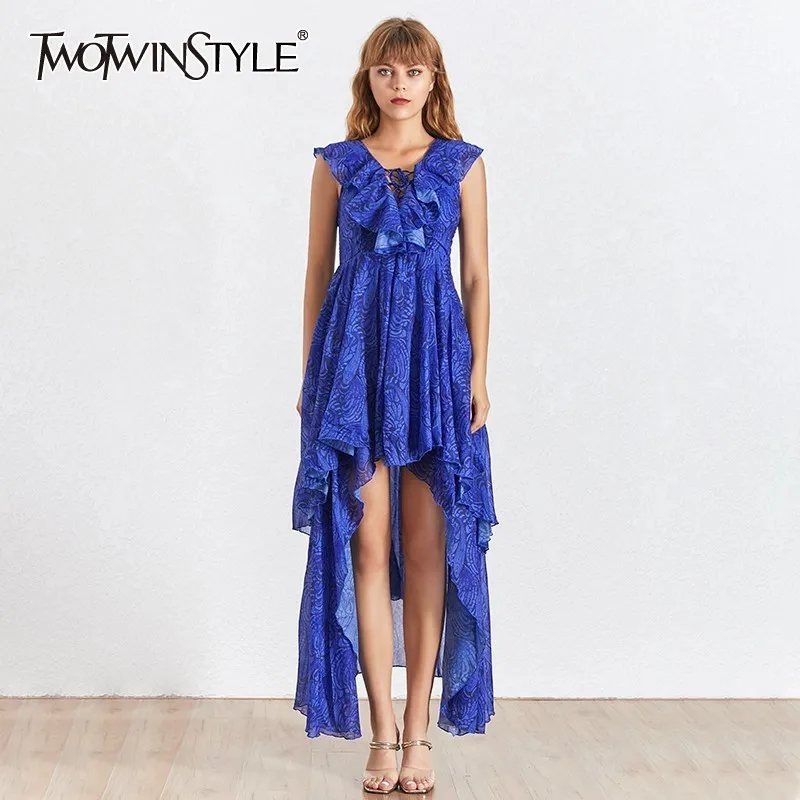 TWOTWINSTYLE Summer Off Shoulder Print Women Dress V Neck Sleeveless High Waist Hollow Out Slim Asymmetrical Dresses Female 2019
TWOTWINSTYLE Summer Off Shoulder Print Women Dress V Neck Sleeveless High Waist Hollow Out Slim Asymmetrical Dresses Female 2019