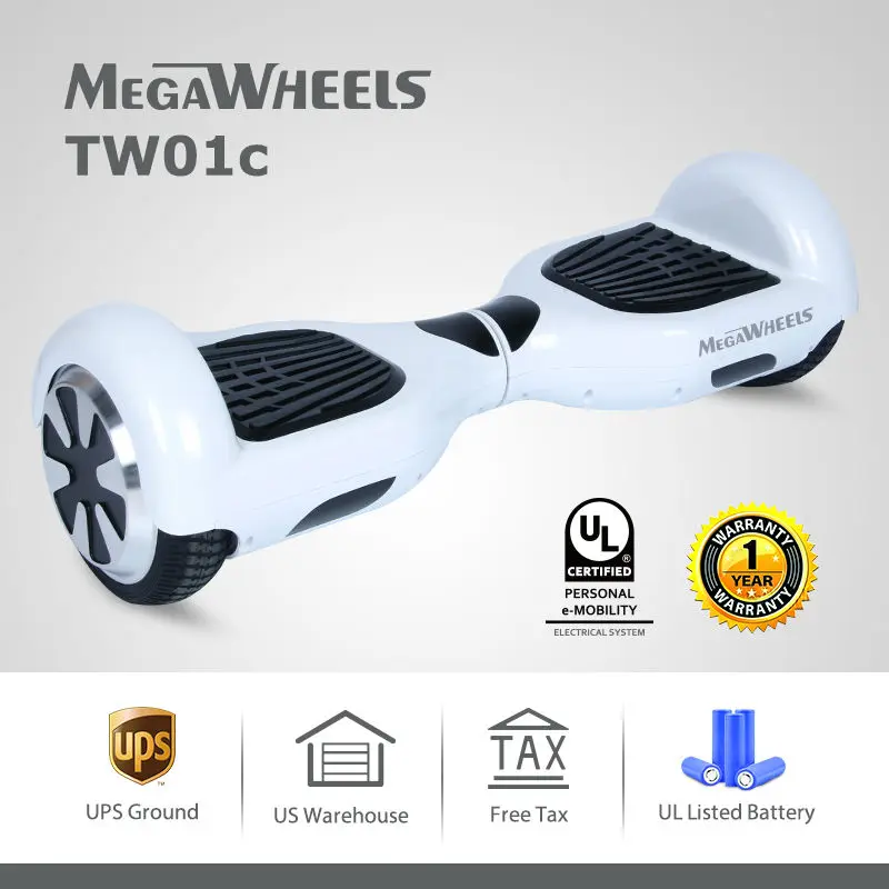 Image MegaWheels TW01c Two Wheels UL2272 Certified Electric Self Balancing Hoverbaord Standing Scooter Skateboard UL Battery  White