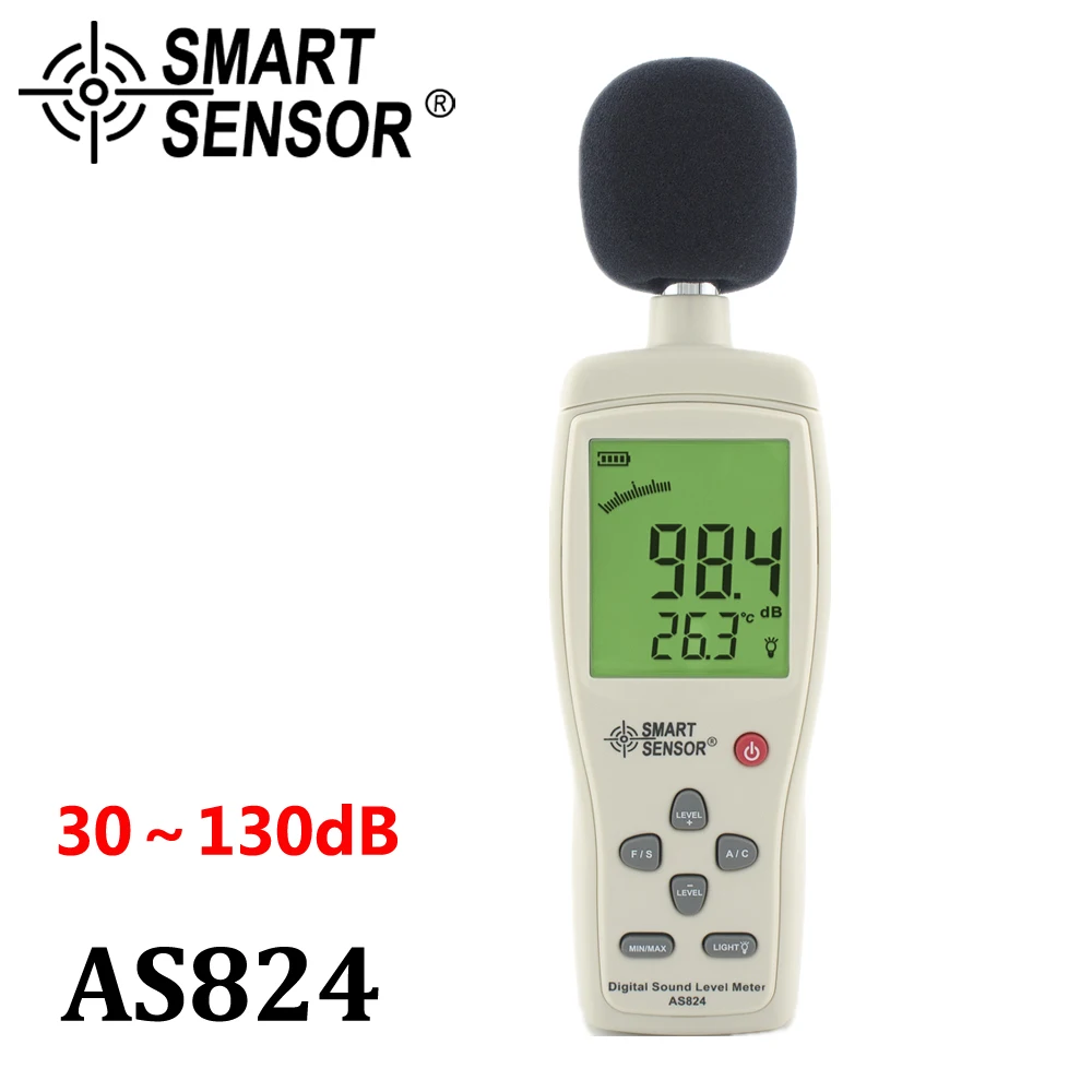 

Mini Digital Sound Noise Level Meter / decibel meter Sound pressure level tester 30~130 dBA 35~130dBC db meter SmartSensor AS824