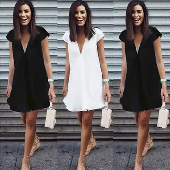 Sexy Women Summer Deep V-Neck Dresses Casual Plus Size Short Mini Black Dress New
Sexy Women Summer Deep V-Neck Dresses Casual Plus Size Short Mini Black Dress New