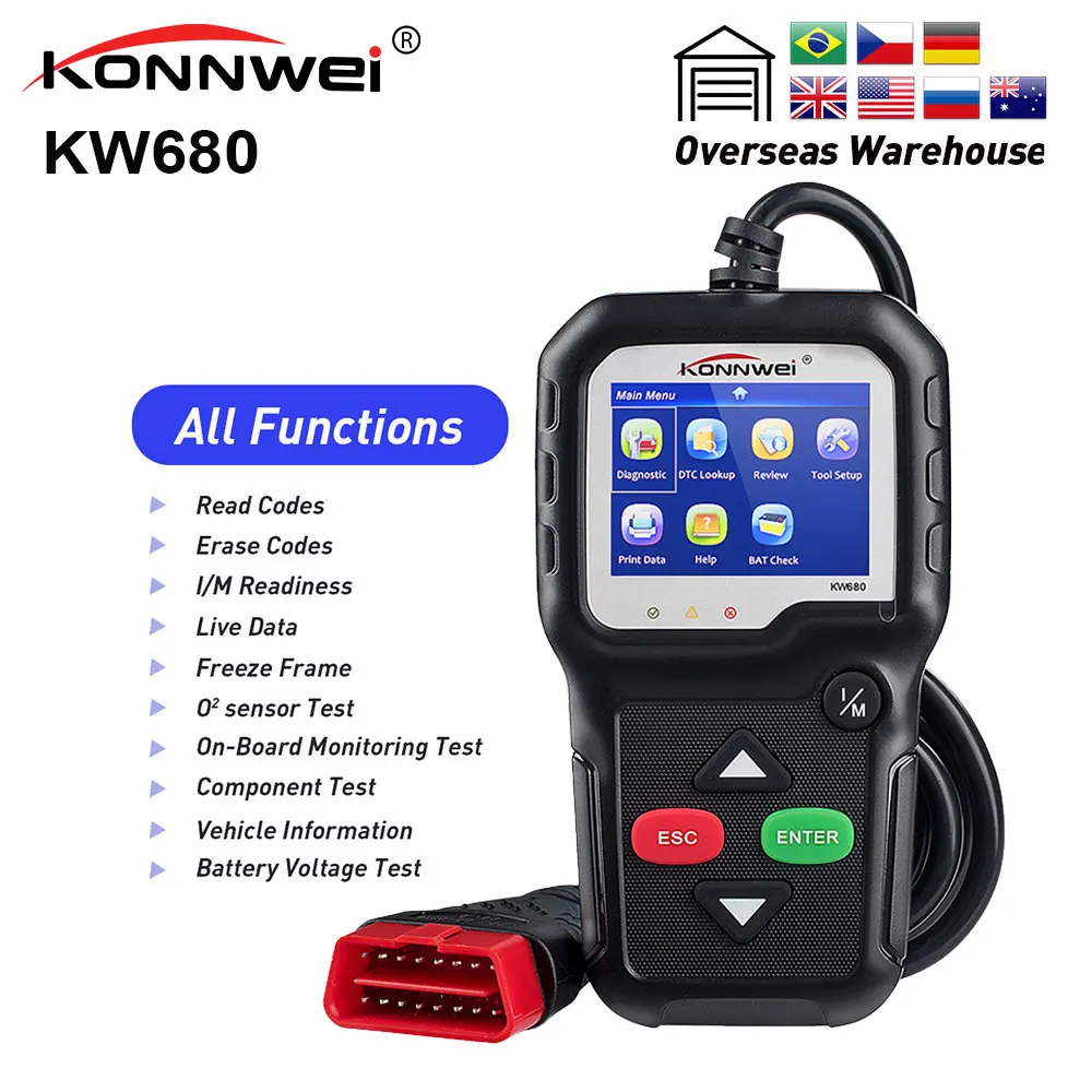 KONNWEI KW680 multilingual OBD2 Scanner TFT color display Auto scanner Update online auto Diagnostic Tool
KONNWEI KW680 multilingual OBD2 Scanner TFT color display Auto scanner Update online auto Diagnostic Tool