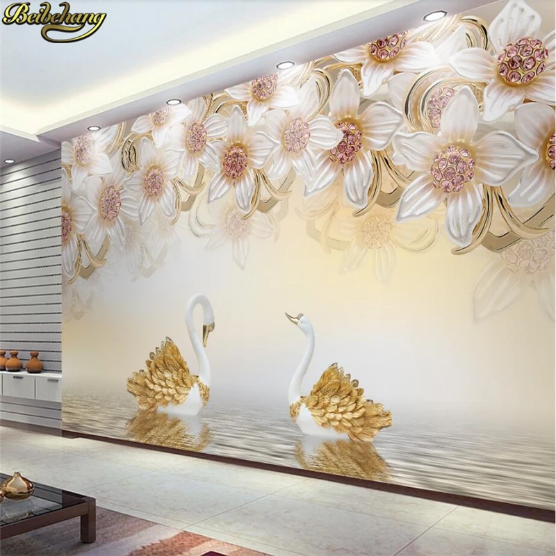 

beibehang papel de parede Custom Photo Wallpaper Mural 3d Stereo Jewelry Flowers Swan TV Background Wall wall papers home decor