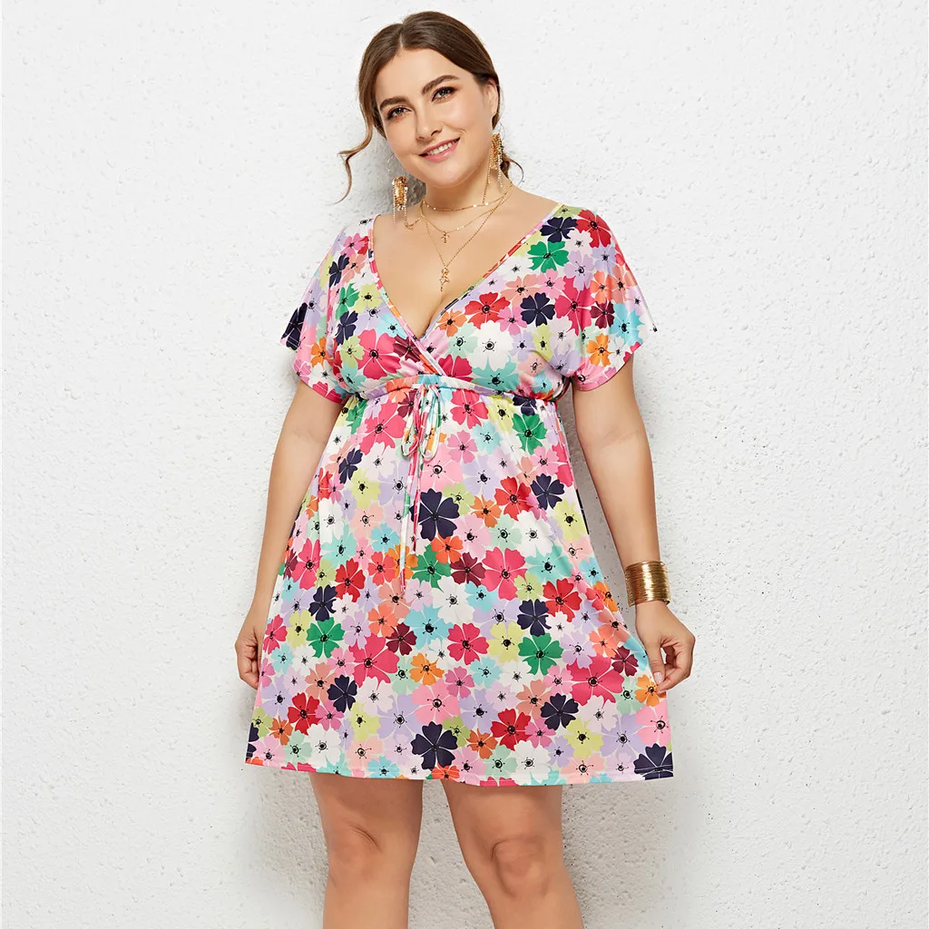 Women Plus Size Sexy Slim Dress Floral Print Cross Pleated Mini Dress casual summer women large the size#G5
Women Plus Size Sexy Slim Dress Floral Print Cross Pleated Mini Dress casual summer women large the size#G5