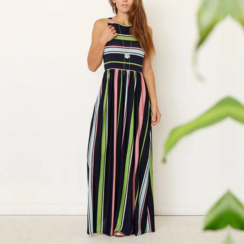 3 Colors Boho Women Sleeveless Striped Maxi Dresses with Pockets S-2XL Size Sundress Fashion Ladies Summer Casual Long Dress
3 Colors Boho Women Sleeveless Striped Maxi Dresses with Pockets S-2XL Size Sundress Fashion Ladies Summer Casual Long Dress
