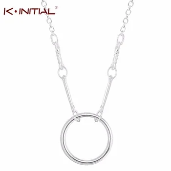 Kinitial 1Pcs 925 Silver Forever Circle Pendant Necklace Popular Long Chain Choker Cute Bar Necklaces Female Wholesale Necklac