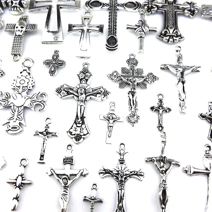 10Pcs Antique Silver Religious Holy Cross Charms Pendants Jewellery Craft Making