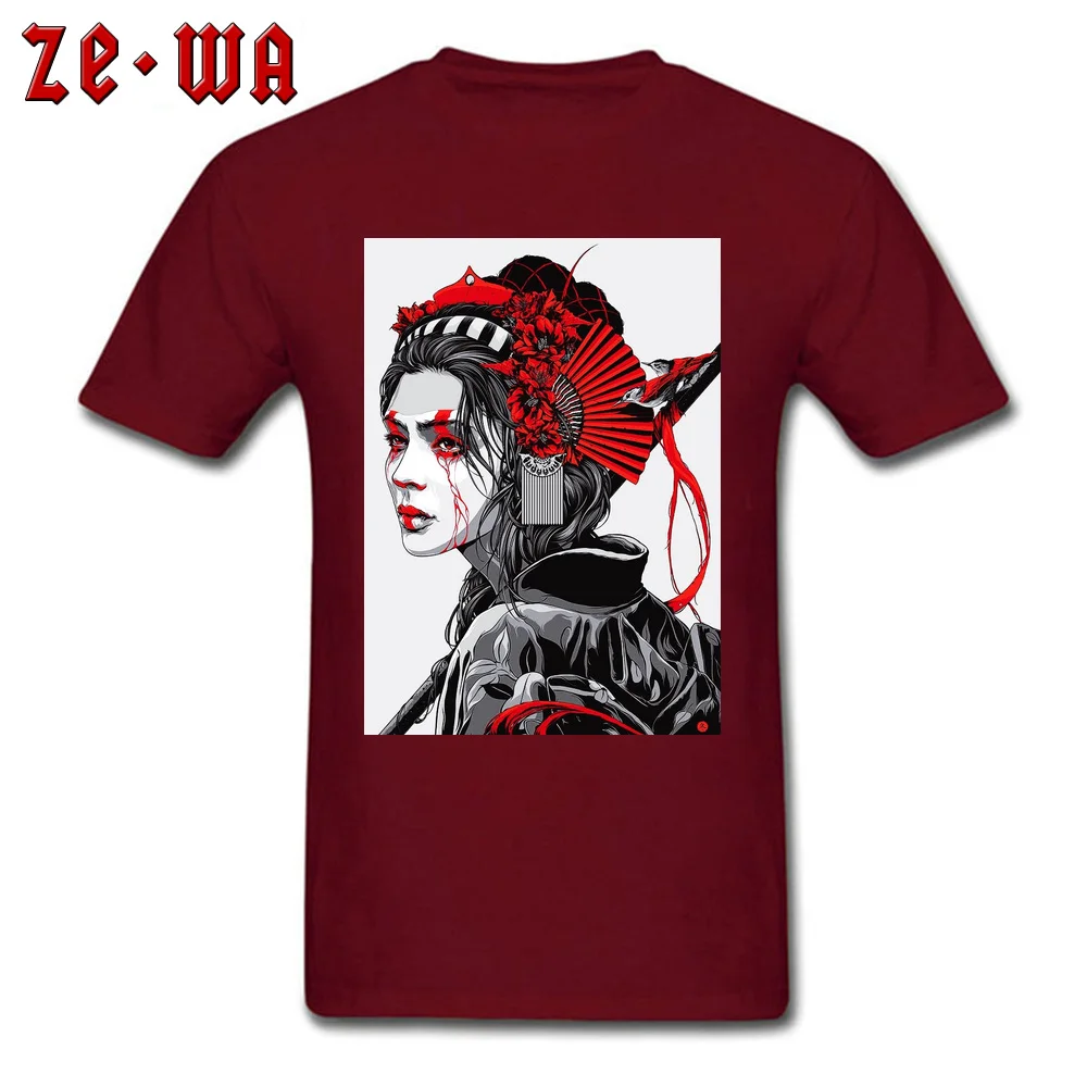Geisha Japanese Women Hairstyle 3D Printed Summer Autumn 100% Cotton Round Neck Young Tops Shirts Tshirts Prevalent T-shirts Geisha Japanese Women Hairstyle maroon