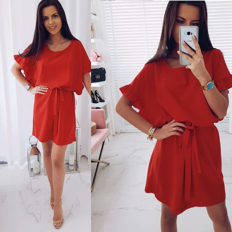 2019 Summer New Fashion Dress Solid Color O-Neck Ruffled Loose Casual Dresses Belt Multi-Color Mini Vintage Female Vestidos
2019 Summer New Fashion Dress Solid Color O-Neck Ruffled Loose Casual Dresses Belt Multi-Color Mini Vintage Female Vestidos