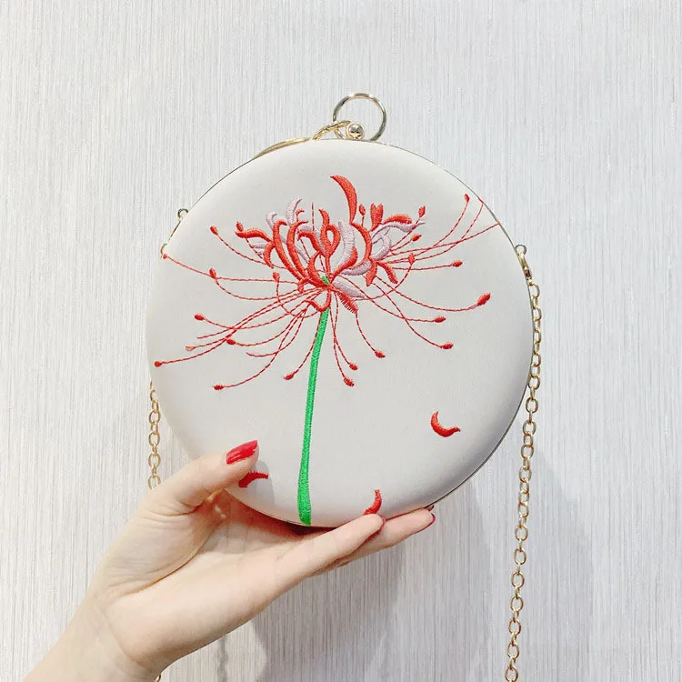 Elegant Small Embroidery Flower Round Evening Clutch Bag with Chain Shoulder Bag Women's Handbags Purse Wallets for Wedding
Elegant Small Embroidery Flower Round Evening Clutch Bag with Chain Shoulder Bag Women's Handbags Purse Wallets for Wedding