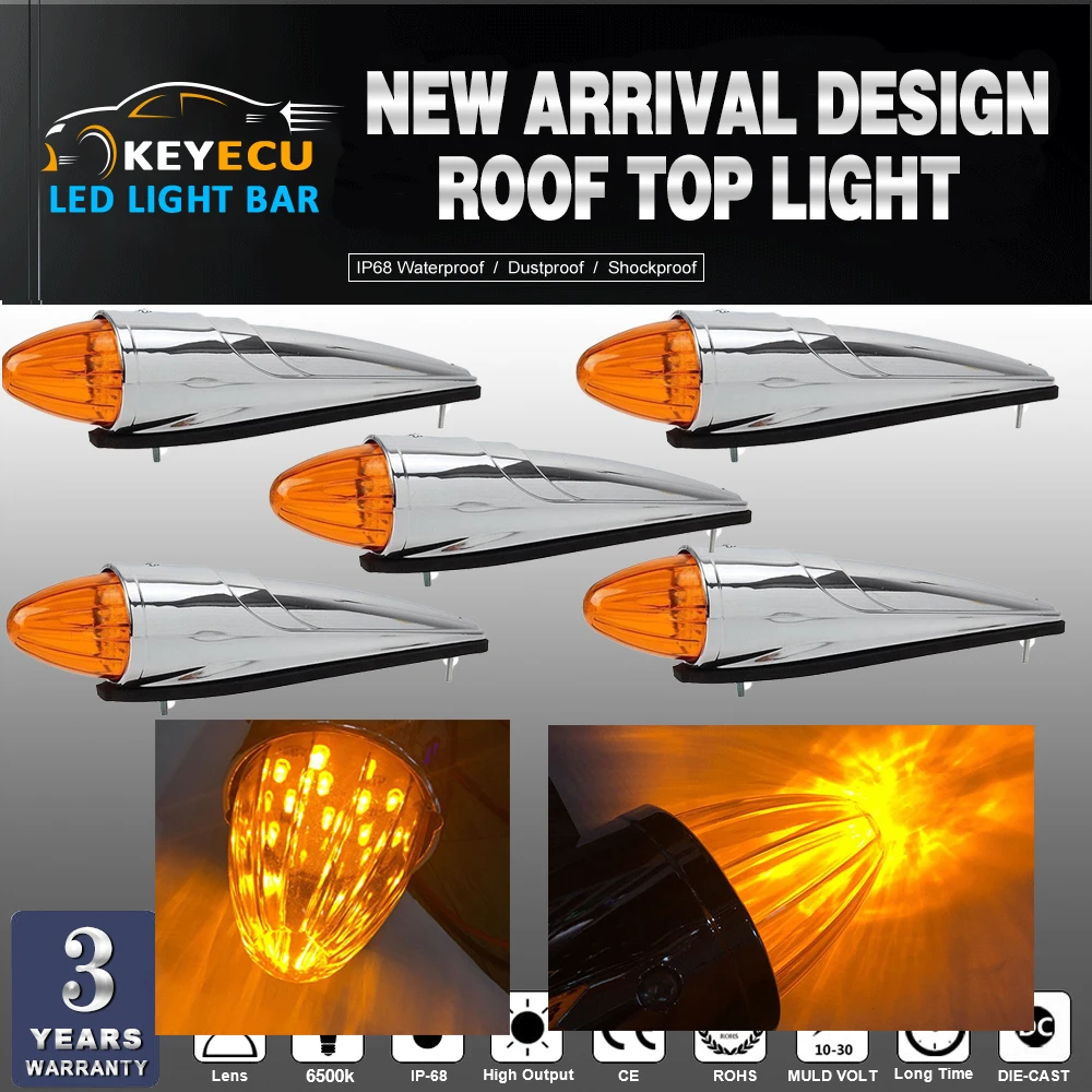 KEYECU 5x 17 LED Amber Chrome Torpedo Cab Marker Clearance Roof Running Top Light Assembly for Heavy Duty Trucks Kenworth
KEYECU 5x 17 LED Amber Chrome Torpedo Cab Marker Clearance Roof Running Top Light Assembly for Heavy Duty Trucks Kenworth