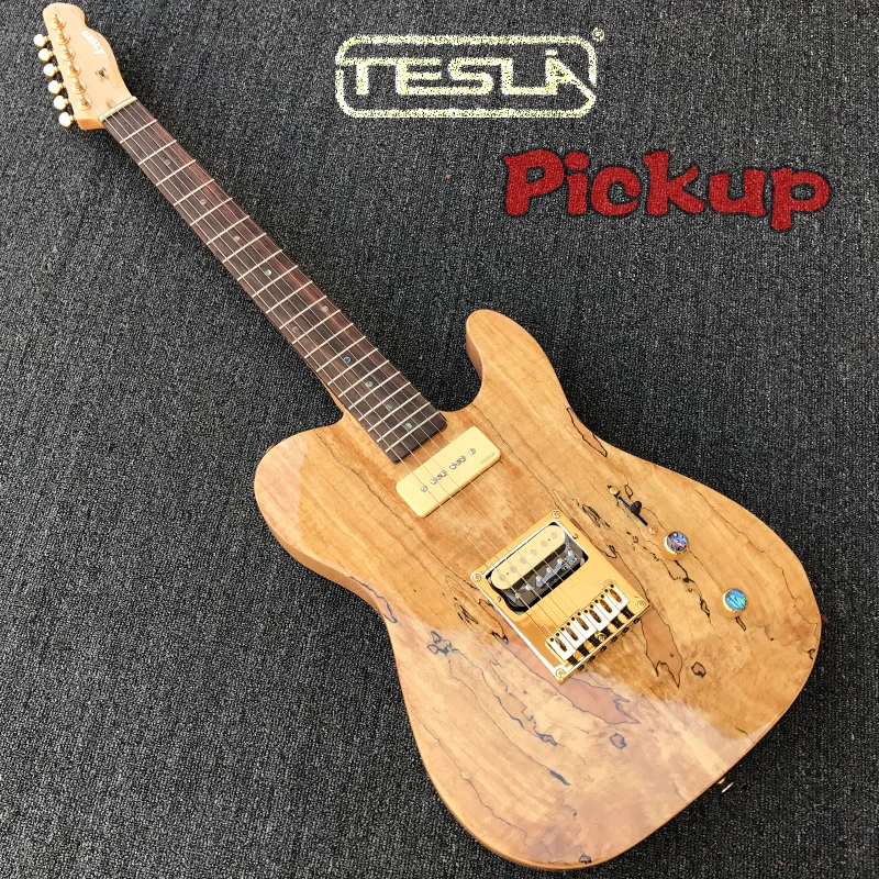 ACEPRO Electric guitar with Spalted Maple top,Tesla VR-P90, VR-NITRO Pickups, Grover Gold tuners, Abalone dots inlays
ACEPRO Electric guitar with Spalted Maple top,Tesla VR-P90, VR-NITRO Pickups, Grover Gold tuners, Abalone dots inlays