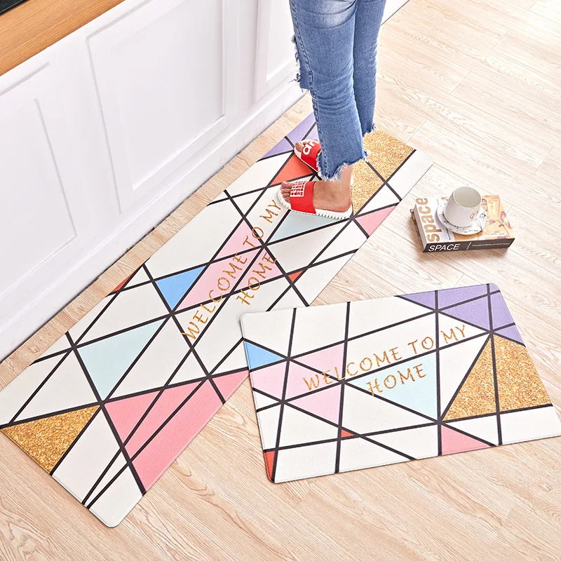 

Nordic ins style Kitchen oilproof non-slip Strip PVC leather carpet bathroom door lattice waterproof mat Color geometry rug