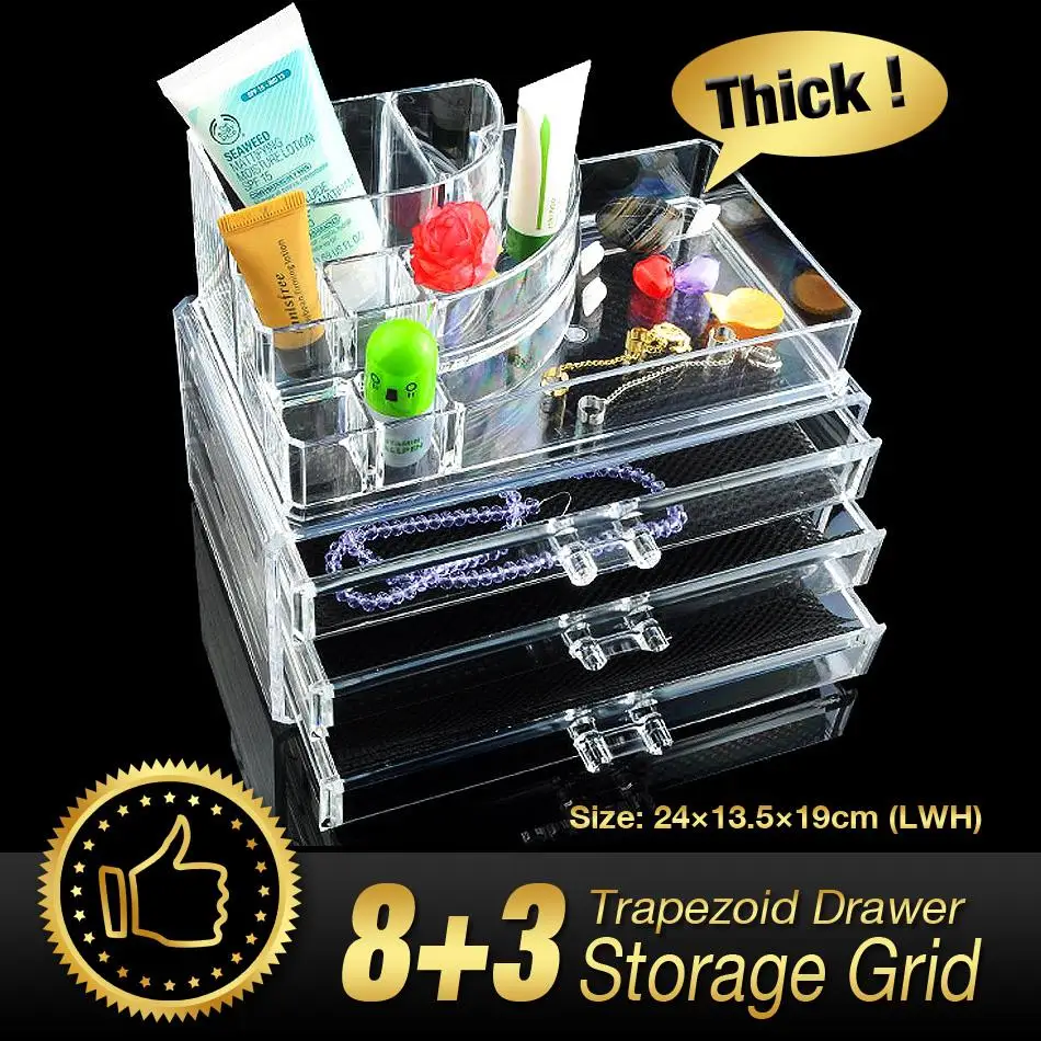Image 11 Grids 4 Layer Jewelry Box Skin Care Rack Clear Acrylic Sundry Cabinet Drawers Make up Organizer Storage Holder