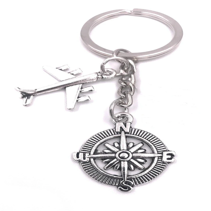 Ancient Silver Aircraft Compass Charm Pendant Travel Keyring Keychain Fashion Creative Lovers Jewelry Accessories Holiday Gifts
Ancient Silver Aircraft Compass Charm Pendant Travel Keyring Keychain Fashion Creative Lovers Jewelry Accessories Holiday Gifts