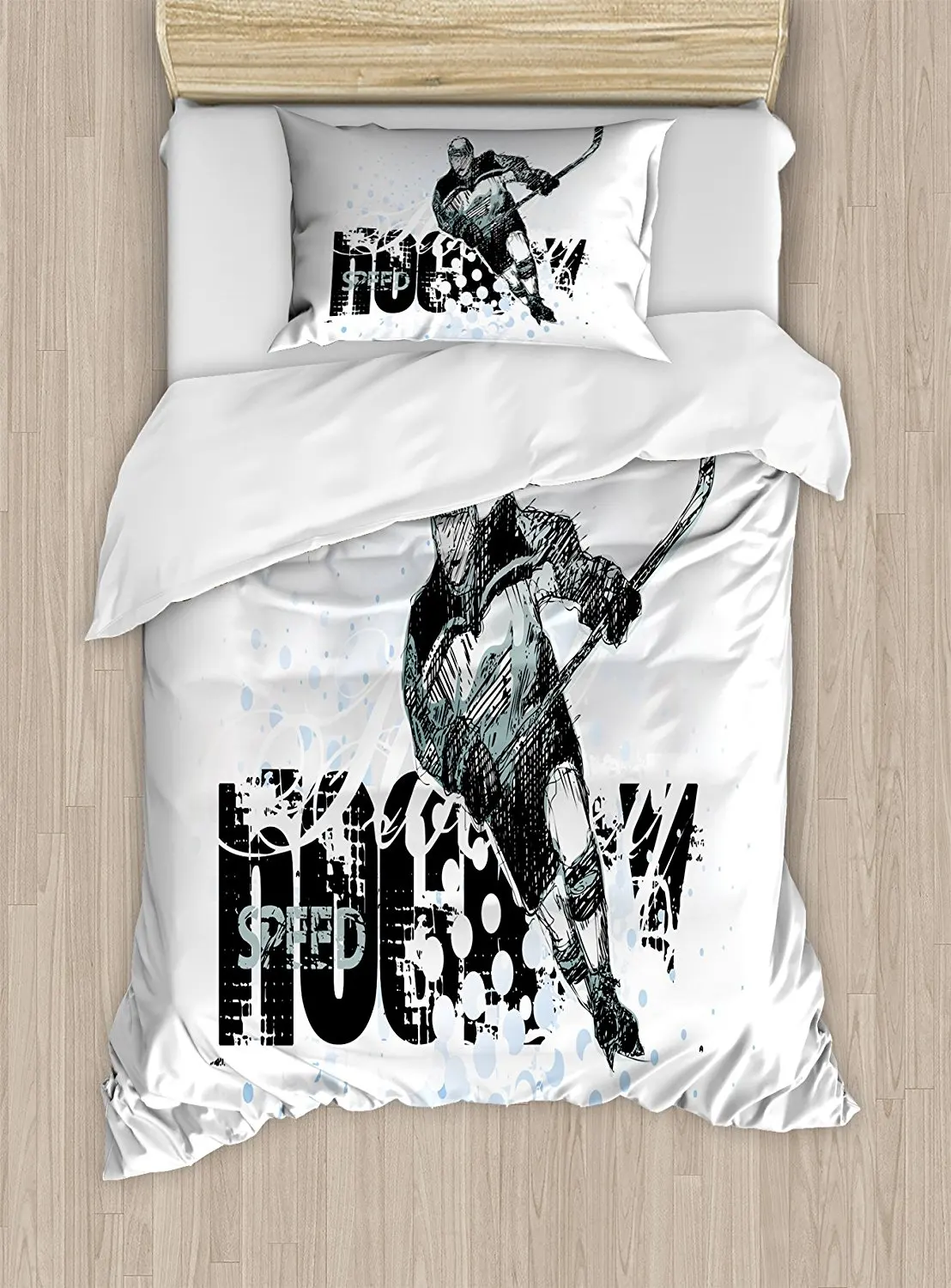 Hockey Duvet Cover Set Grunge Sketch Art of a Professional Player Silhouette and Text with Dots Decorative 4 Piece Bedding Set
Hockey Duvet Cover Set Grunge Sketch Art of a Professional Player Silhouette and Text with Dots Decorative 4 Piece Bedding Set