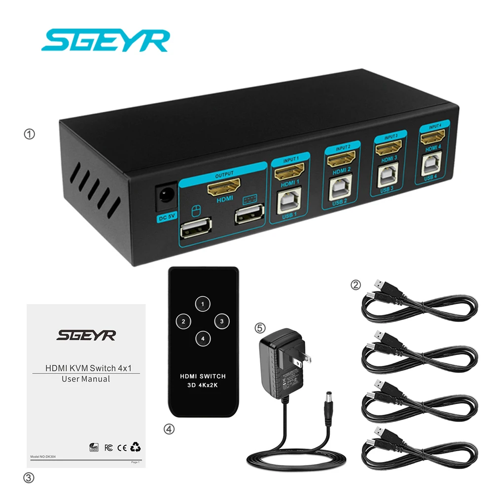 SGEYR KVM Switch 4 Port USB KVM HDMI Switch 4K 4 In Out KVM Switch Support 3840x2160 4Kx2K USB 2.0 Device Control
SGEYR KVM Switch 4 Port USB KVM HDMI Switch 4K 4 In Out KVM Switch Support 3840x2160 4Kx2K USB 2.0 Device Control
