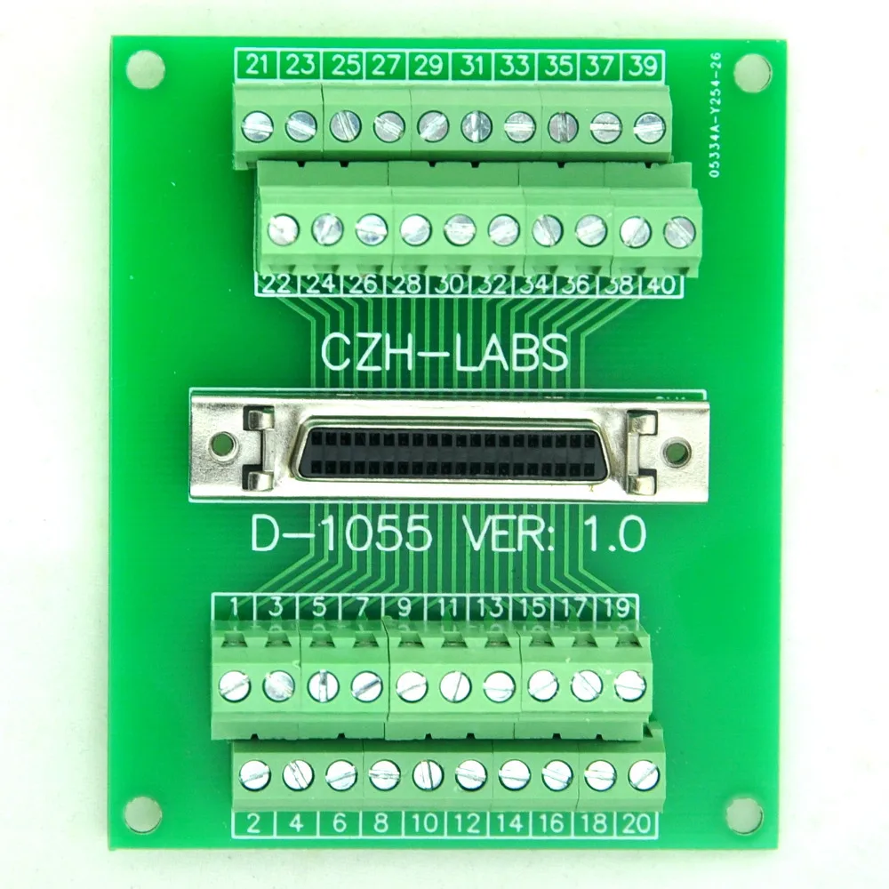 40-pin Half-Pitch/0.05" D-SUB Female Breakout Board, DSUB, SCSI, Terminal Module
40-pin Half-Pitch/0.05" D-SUB Female Breakout Board, DSUB, SCSI, Terminal Module