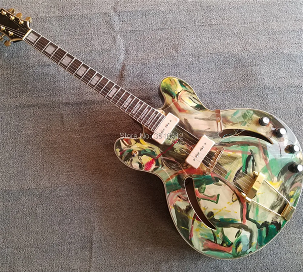 Hand-painted custom JAZZ335 electric guitar Gold accessories can be customized according to requirements
Hand-painted custom JAZZ335 electric guitar Gold accessories can be customized according to requirements
