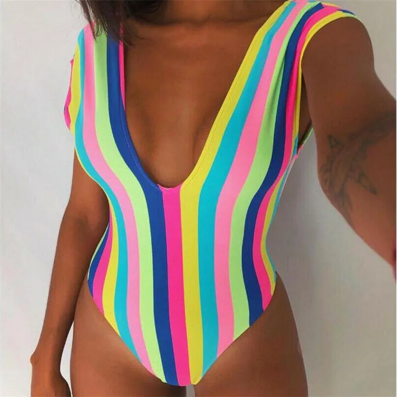 2019 Women Sexy Tight One-piece Striped Rainbow Swimsuit Swimwear Monokini Bathing Suit Bikini Beachwear
2019 Women Sexy Tight One-piece Striped Rainbow Swimsuit Swimwear Monokini Bathing Suit Bikini Beachwear