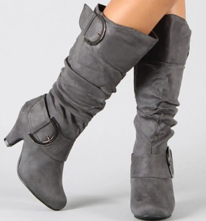 Sapato Feminino женские сапоги до колена женская обувь на среднем массивном каблуке