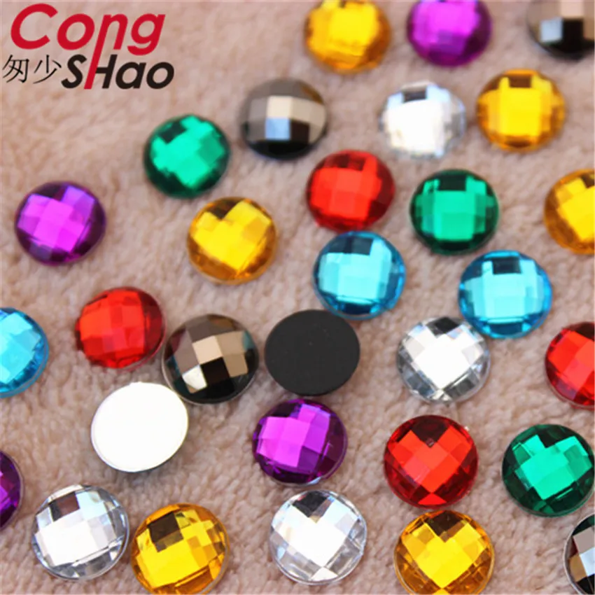 

Cong Shao 500PCS 8mm Acrylic Flat Back Beads Round Acrylic Rhinestone stones crystals trim crafts costume Accessories CS84