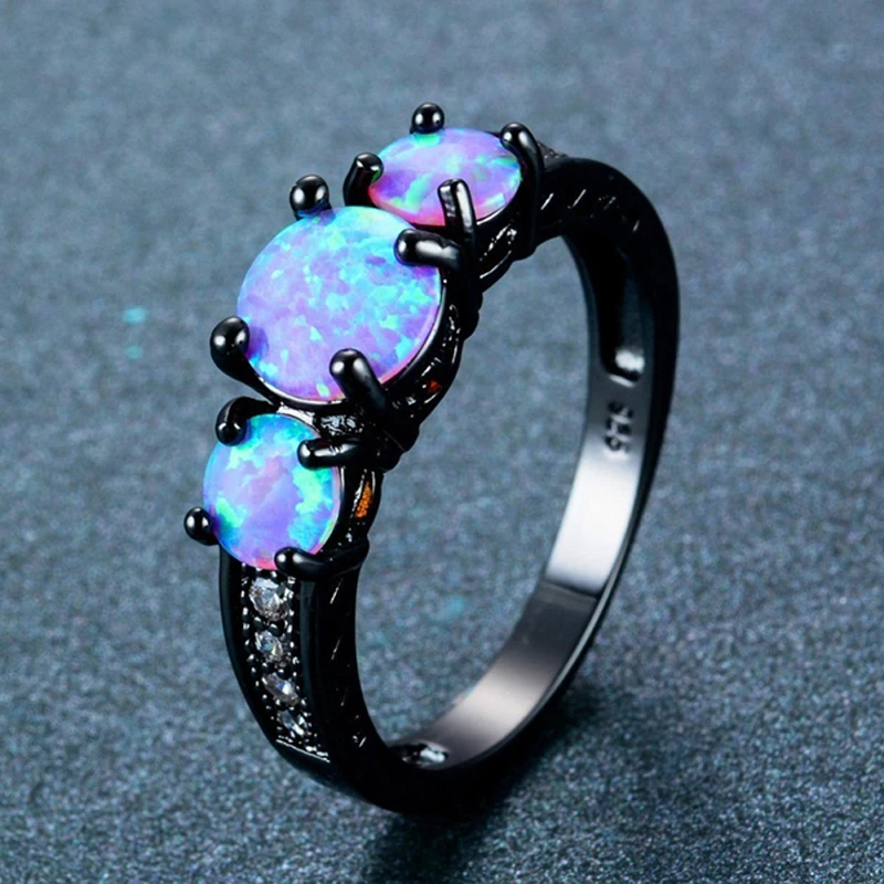 Lindo Anillo De Ópalo De Fuego Azul Femenino Retro 14kt De Lindo Anillo De Ópalo De Fuego Azul Femenino Retro 14kt De