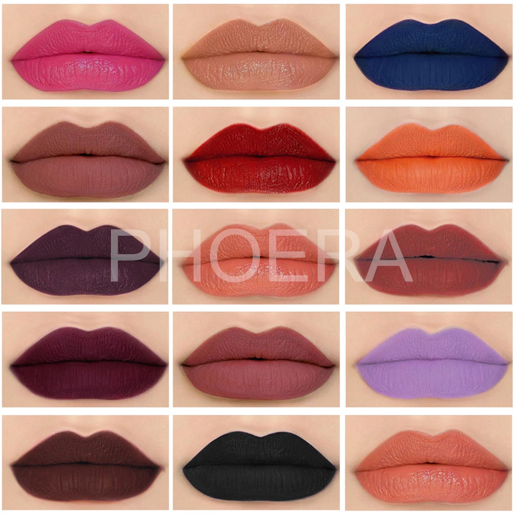 Phoera 14 色口紅マット防水ベルベットリップスティックセクシーな赤茶色顔料メイクマット口紅美容唇tslm1 Gooum