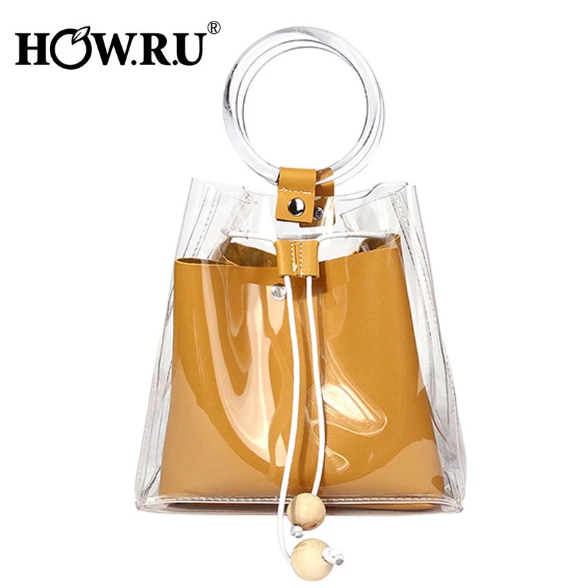 HOWRU PVC Transparent Woman Bags with Ribbon Small Bucket Bag Female Designer Plastic Handbag Women's Luxury Clear Composite Bag
HOWRU PVC Transparent Woman Bags with Ribbon Small Bucket Bag Female Designer Plastic Handbag Women's Luxury Clear Composite Bag