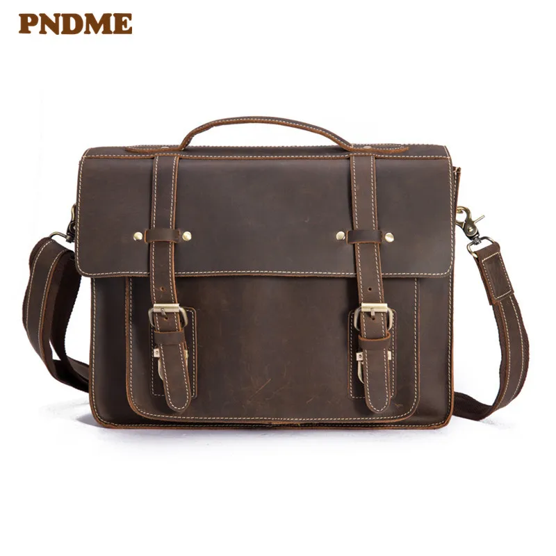 PNDME high quality crazy horse cowhide men's briefcase simple retro genuine leather messenger bags office business laptop bag
PNDME high quality crazy horse cowhide men's briefcase simple retro genuine leather messenger bags office business laptop bag