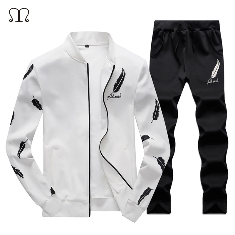 2018 New Fashion Men Sets Feathers Print Black and White Tracksuit Sweatshirt Two Piece Trousers male jacket + Pants Sportswear
2018 New Fashion Men Sets Feathers Print Black and White Tracksuit Sweatshirt Two Piece Trousers male jacket + Pants Sportswear