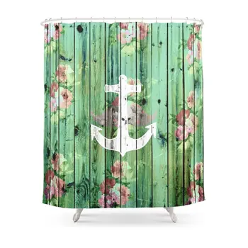 Vintage Floral Nautical Anchor Green Beach Wood Shower Curtain Set Bath Curtain For Bathroom With Non-slip Floor Mat
Vintage Floral Nautical Anchor Green Beach Wood Shower Curtain Set Bath Curtain For Bathroom With Non-slip Floor Mat