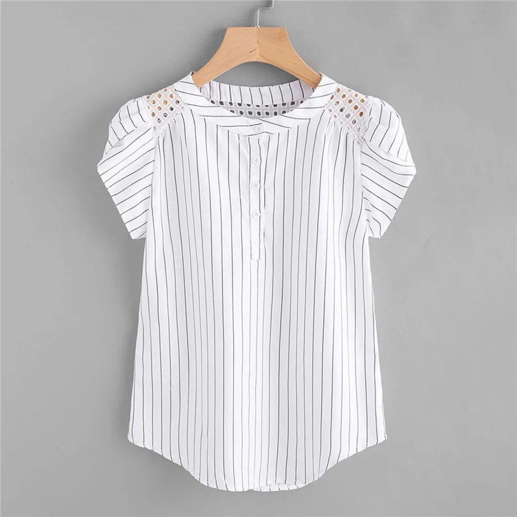 Ladies Fashion Striped Shirts Women Breathable Hollow Out T-Shirt Short Butterfly Sleeve Summer Casual Tops White Wild Clothing
Ladies Fashion Striped Shirts Women Breathable Hollow Out T-Shirt Short Butterfly Sleeve Summer Casual Tops White Wild Clothing