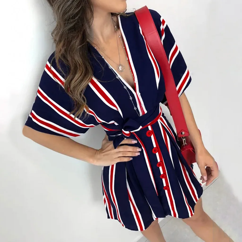 Fashion Women 2019 Dresses V Neck Short Sleeve Casual Stripe Printed Mini Dress Female Plus Size Lady vestidos DOUDOULU
Fashion Women 2019 Dresses V Neck Short Sleeve Casual Stripe Printed Mini Dress Female Plus Size Lady vestidos DOUDOULU