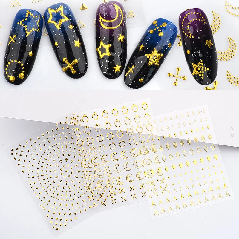 Metallic Nail Art Sticker Mixed Moon/Star/Arrow/Triangle Geometric Patterns 3d Gold Golden Hollow Adhesive Sticker Decoration
Metallic Nail Art Sticker Mixed Moon/Star/Arrow/Triangle Geometric Patterns 3d Gold Golden Hollow Adhesive Sticker Decoration