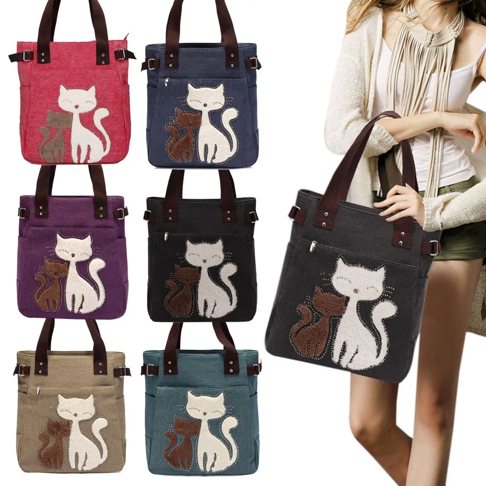 New Fashion Women's Handbag Canvas Bag With Cute Cat Appliques Portable Causal Ladies Small Bags
New Fashion Women's Handbag Canvas Bag With Cute Cat Appliques Portable Causal Ladies Small Bags