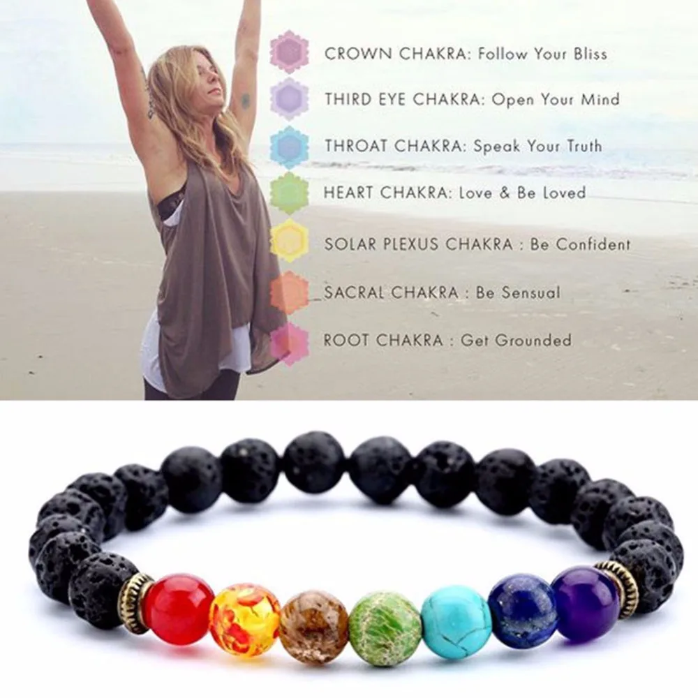 

New 7 Chakra Bracelets Men Black Natural Lava Healing Balance Beads Reiki Buddha Prayer Natural Stone Yoga Bracelet For Women