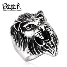 Lotes Moda masculina Aço Inoxidável Jóias Fresco Animal Cabeça de Leão Do Punk Anel Personalidade BR8-234 Tamanho EUA(China)