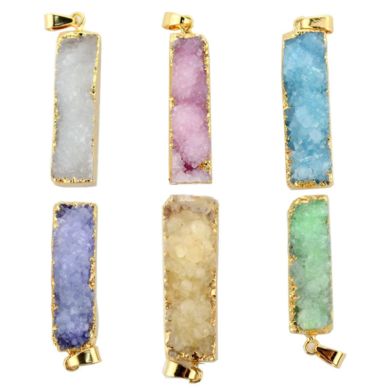 Gold Filled Ice Quartz Agates Pendant For Necklace Jewelry Pink white green Color Natural Crystal Stone Druzy Pendant 10*38mm
Gold Filled Ice Quartz Agates Pendant For Necklace Jewelry Pink white green Color Natural Crystal Stone Druzy Pendant 10*38mm