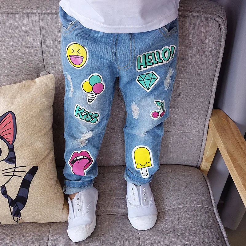 Baby Girls Ripped Denim Jeans Kid Broken Hole Pants Cartoon Icecream Trousers Light Color Cotton Elastic Waist Children Clothing
Baby Girls Ripped Denim Jeans Kid Broken Hole Pants Cartoon Icecream Trousers Light Color Cotton Elastic Waist Children Clothing